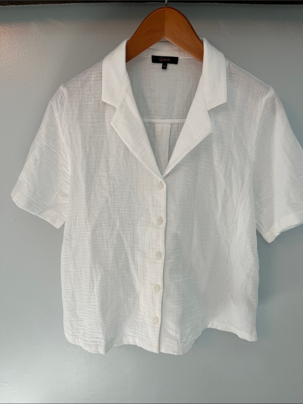 Quince White Short-Sleeve Button Down Shirt with Notch Collar